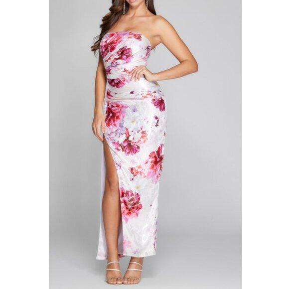 Guess by Marciano Dresses & Skirts - NEW Guess by Marciano Pink Floral Bomb Silk  Strapless Maxi Dress Gown P1791